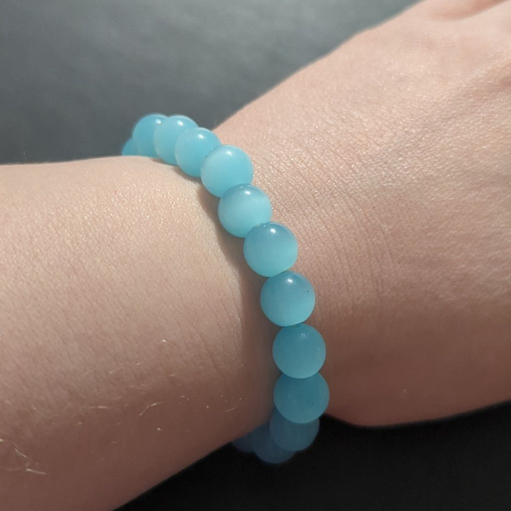 Light Pastel Blue Agate Gemstone Beaded Stretchy Elastic Statement Bracelet